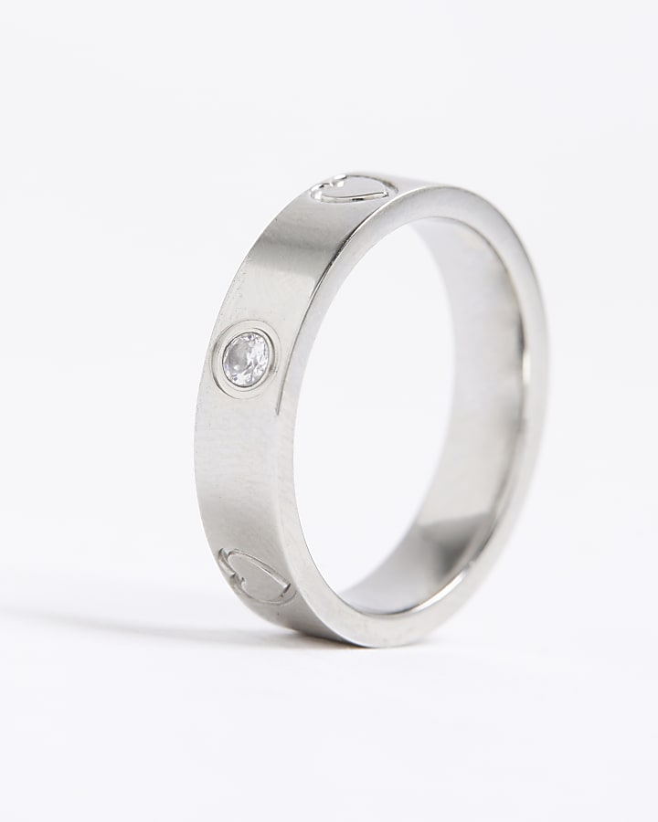 River Island Silver Stainless Steel Diamante Ring