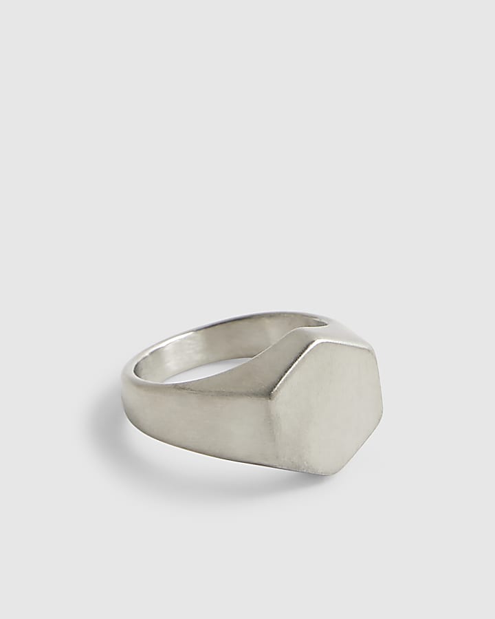 River Island Silver Steel Brushed Hexagon Ring
