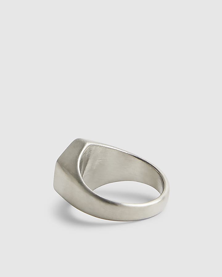 river island Silver Steel Brushed Hexagon Ring