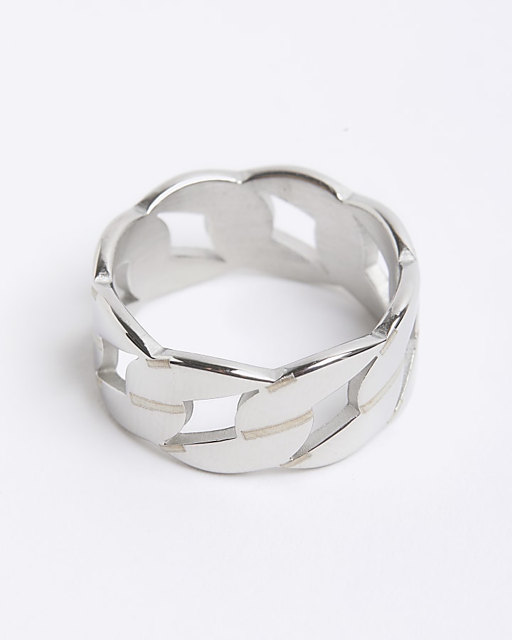 River Island Silver Steel Chain Ring