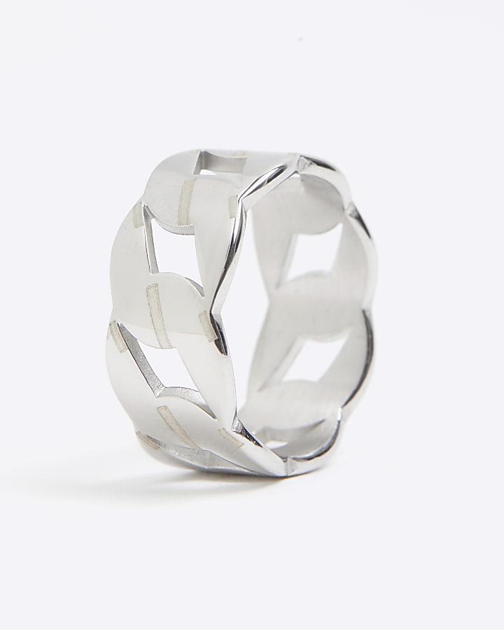 River Island Silver Steel Chain Ring