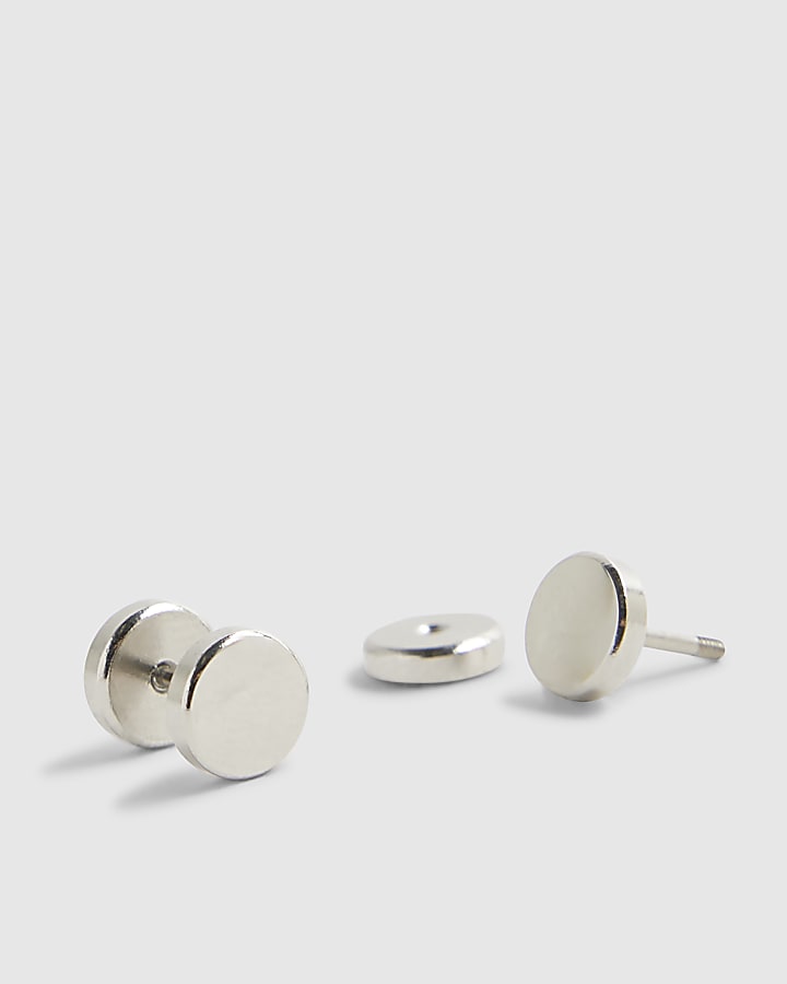 river island Silver Steel Circle Stud Earrings