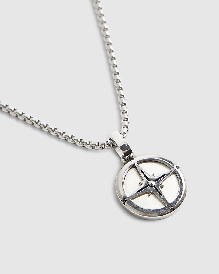 River Island Silver Steel Compass Necklace