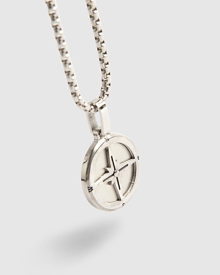 River Island Silver Steel Compass Necklace