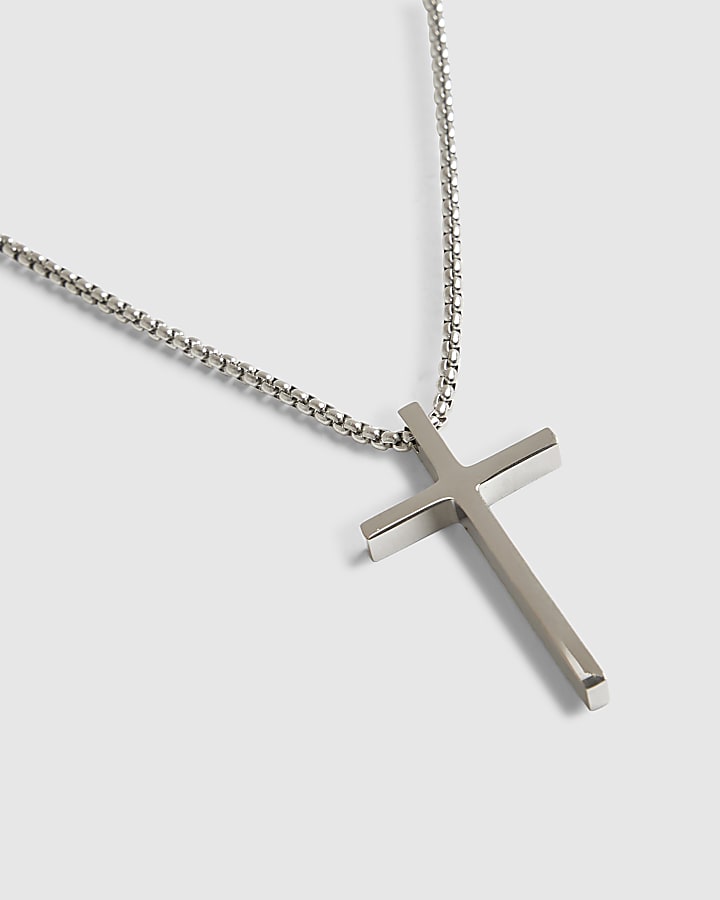 River Island Silver Steel Cross Necklace
