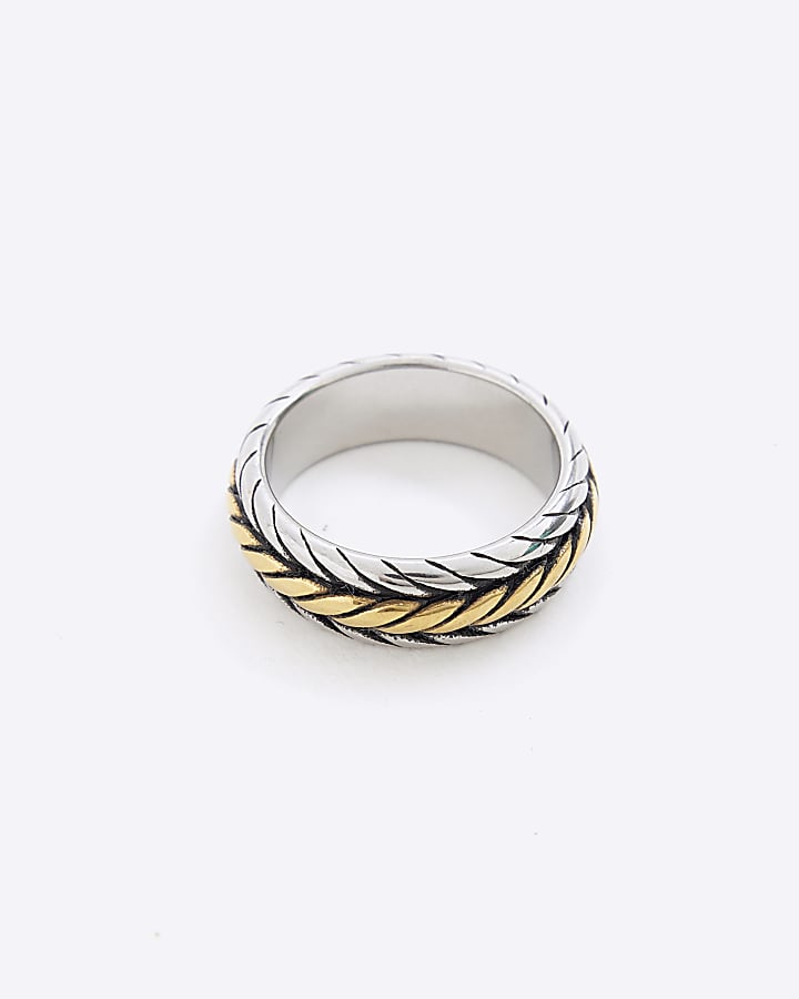 River Island Silver Steel Metal Rope Ring