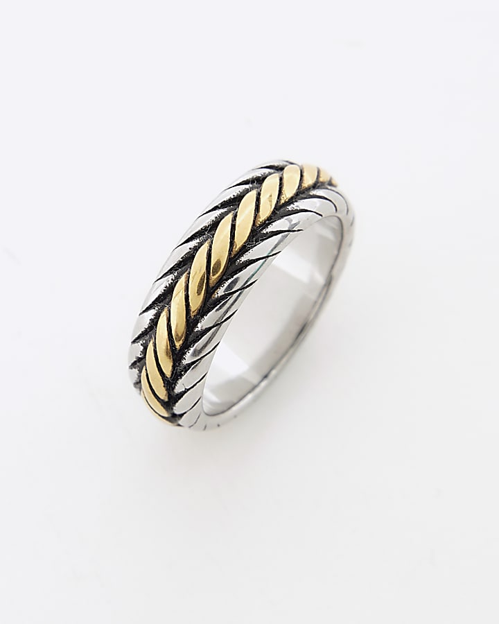 river island Silver Steel Metal Rope Ring