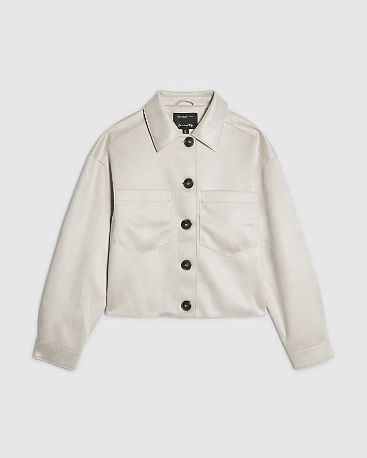 river island Stone Faux Suede Overshirt