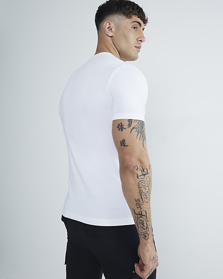River Island White 3 Pack Muscle Fit T-Shirts