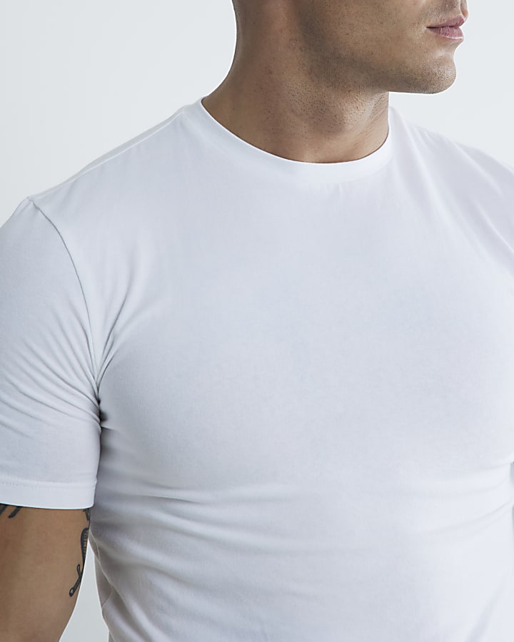 River Island White 3 Pack Muscle Fit T-Shirts