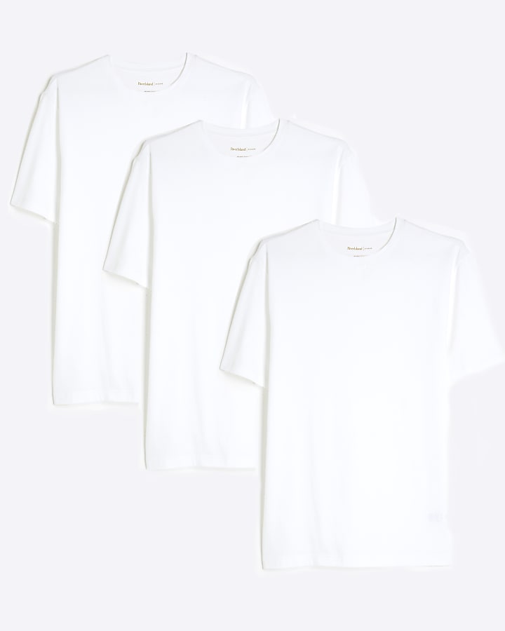 river island White 3 Pack Muscle Fit T-Shirts