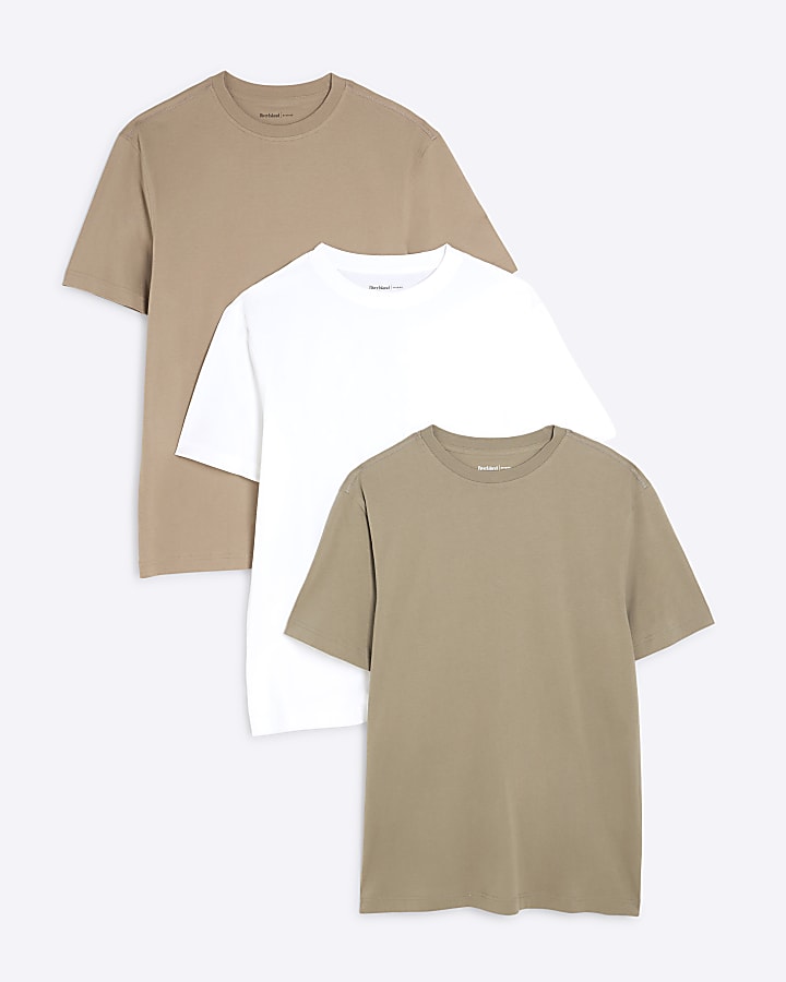 river island White 3 Pack Slim Fit T-Shirt