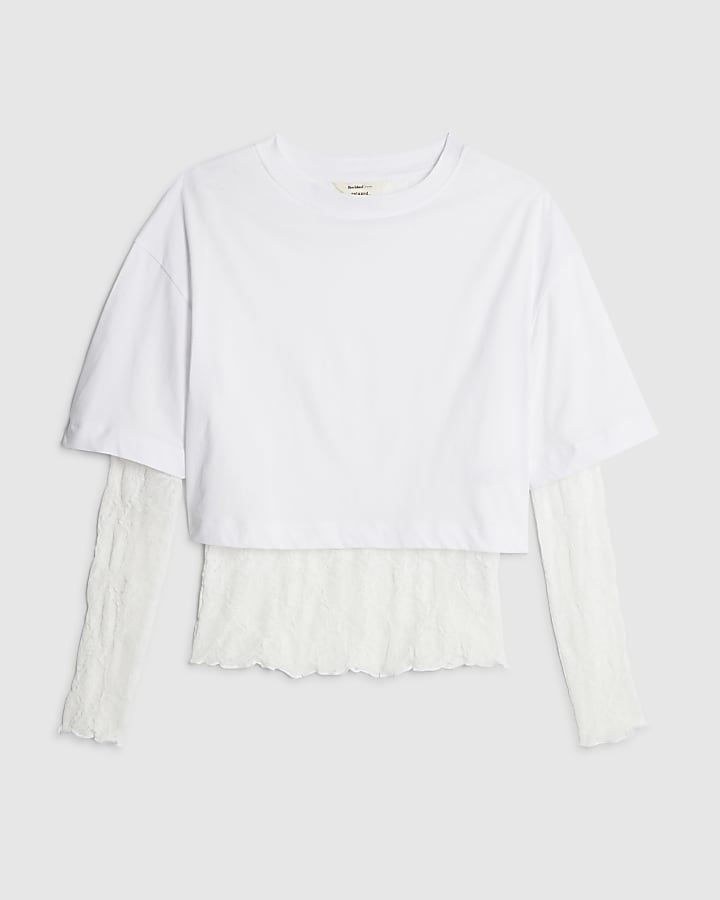 river island White Boxy Lace Hybrid T-shirt