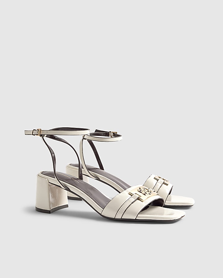 River Island White Branded Block Heel Sandals