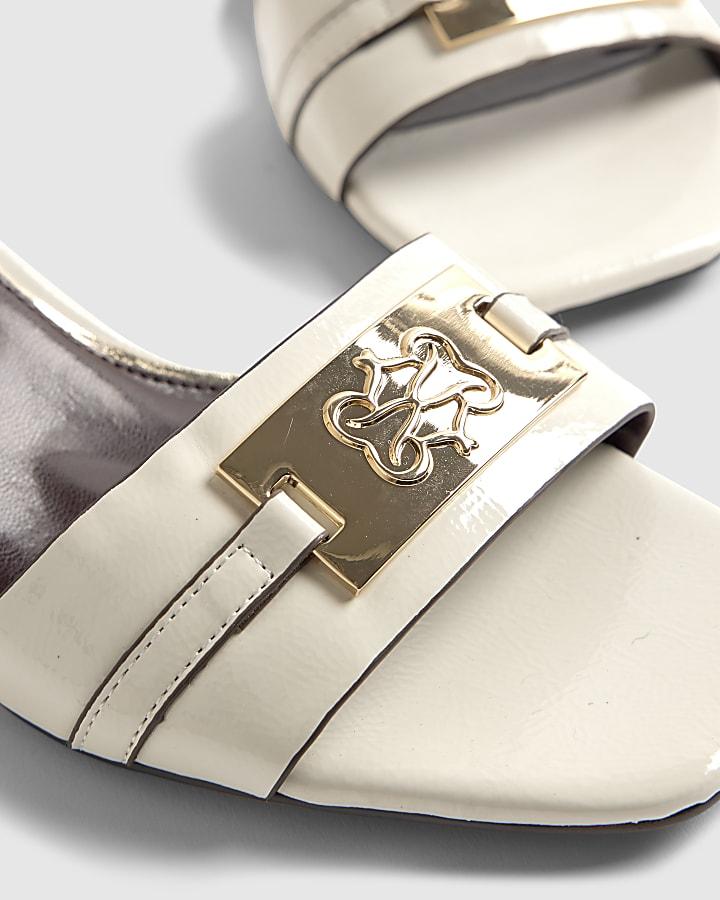River Island White Branded Block Heel Sandals