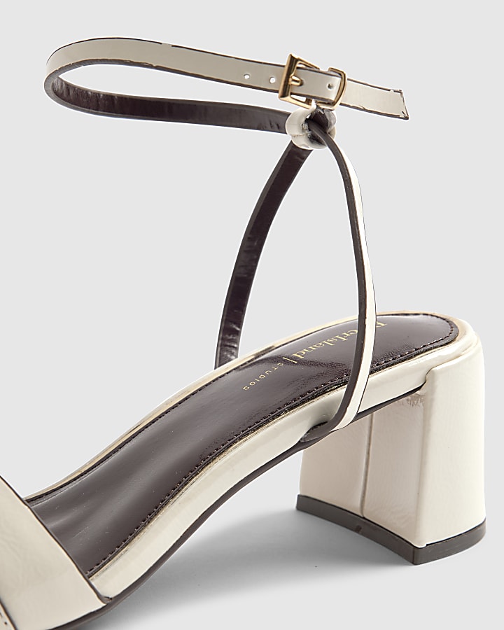 river island White Branded Block Heel Sandals