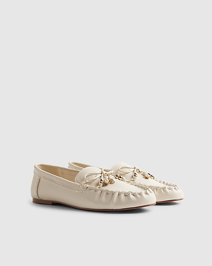 River Island White Charm Bow Loafers