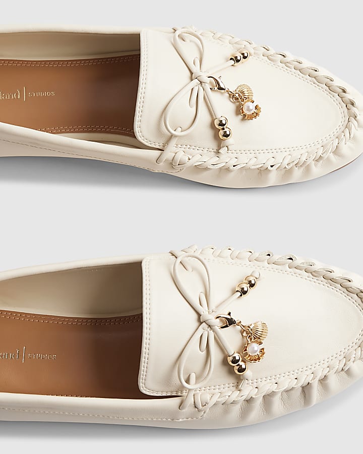 river island White Charm Bow Loafers