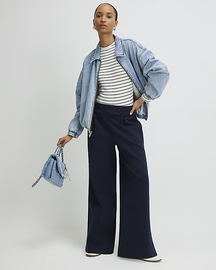 River Island White Crew Neck Ribbed Stripe Top