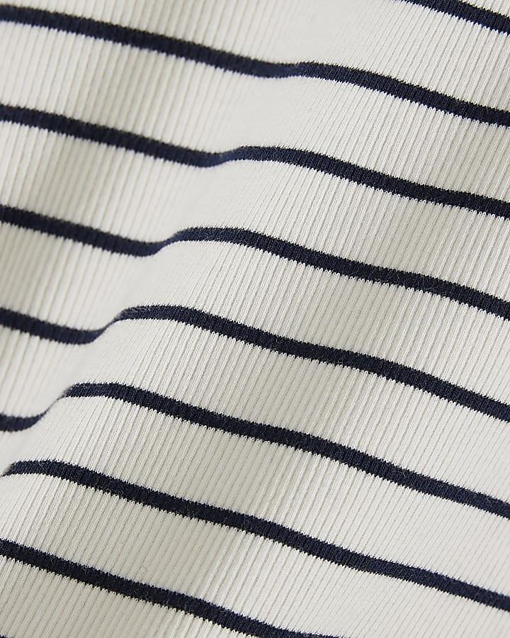 river island White Crew Neck Ribbed Stripe Top