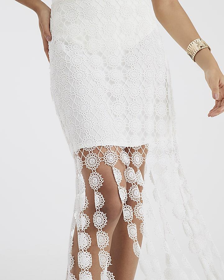 River Island White Crochet Tassel Midi Skirt