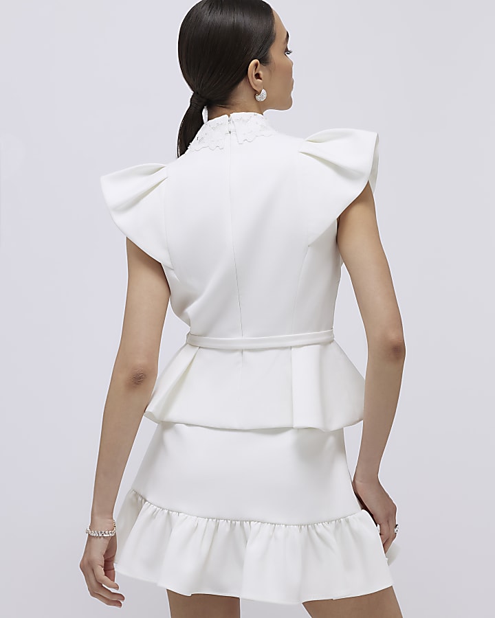 River Island White Diamante Pleated Mini Skirt