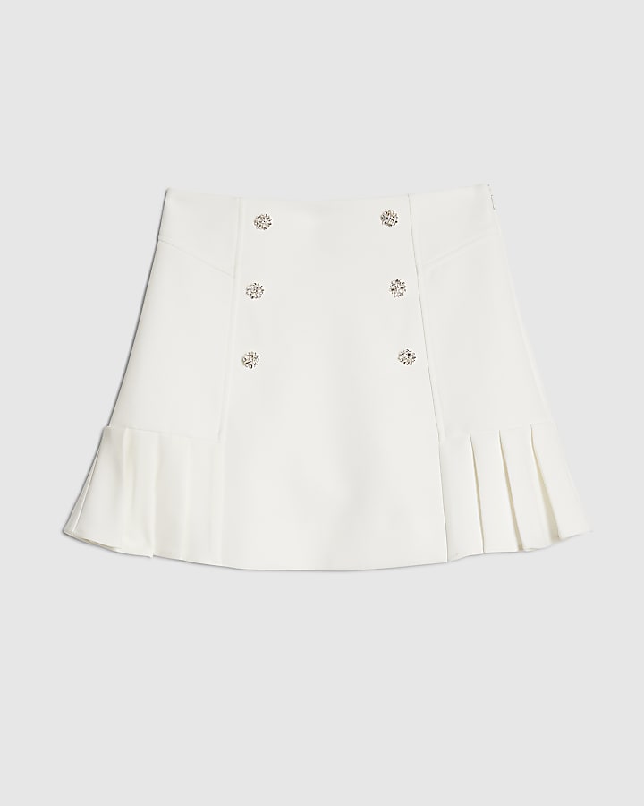 river island White Diamante Pleated Mini Skirt