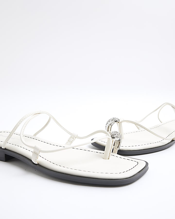 river island White Diamante Toe Loop Flat Sandals