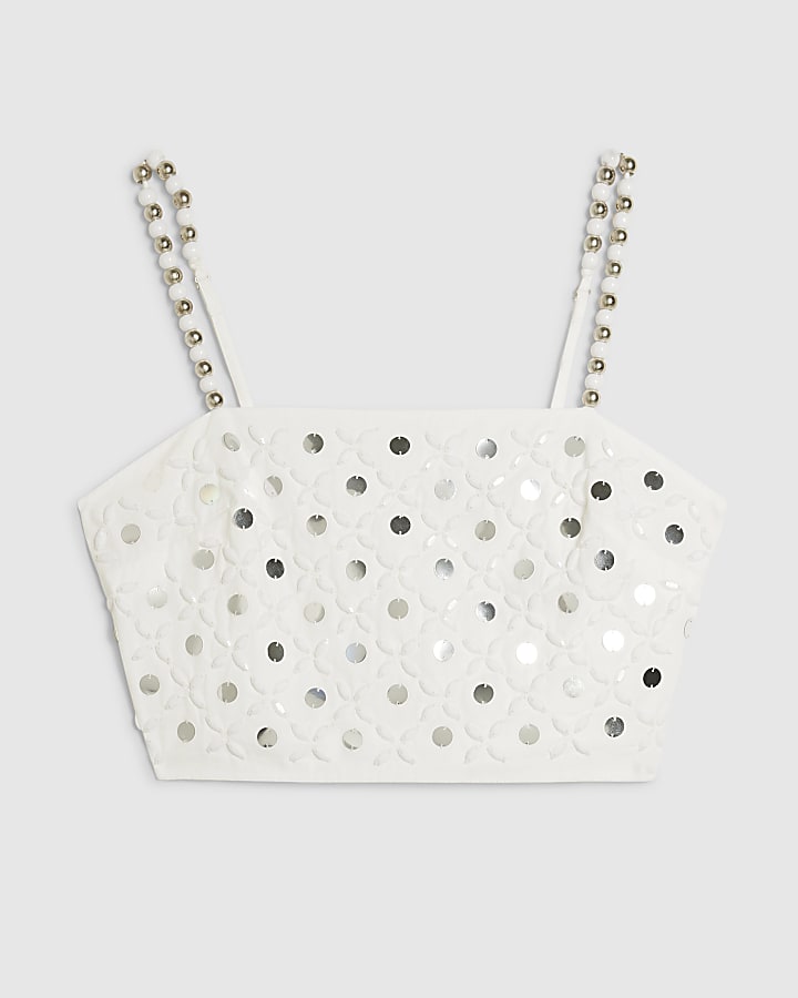 river island White Embellished Beach Crop Top
