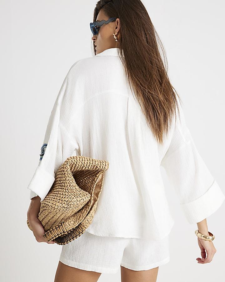 River Island White Embellished Beach Shirt
