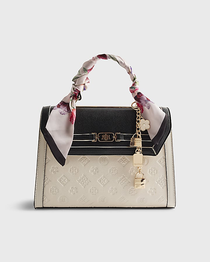 River Island White Embossed Charm Tote Bag