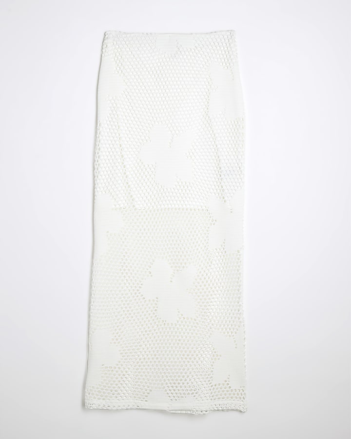 river island White Floral Mesh Midi Skirt
