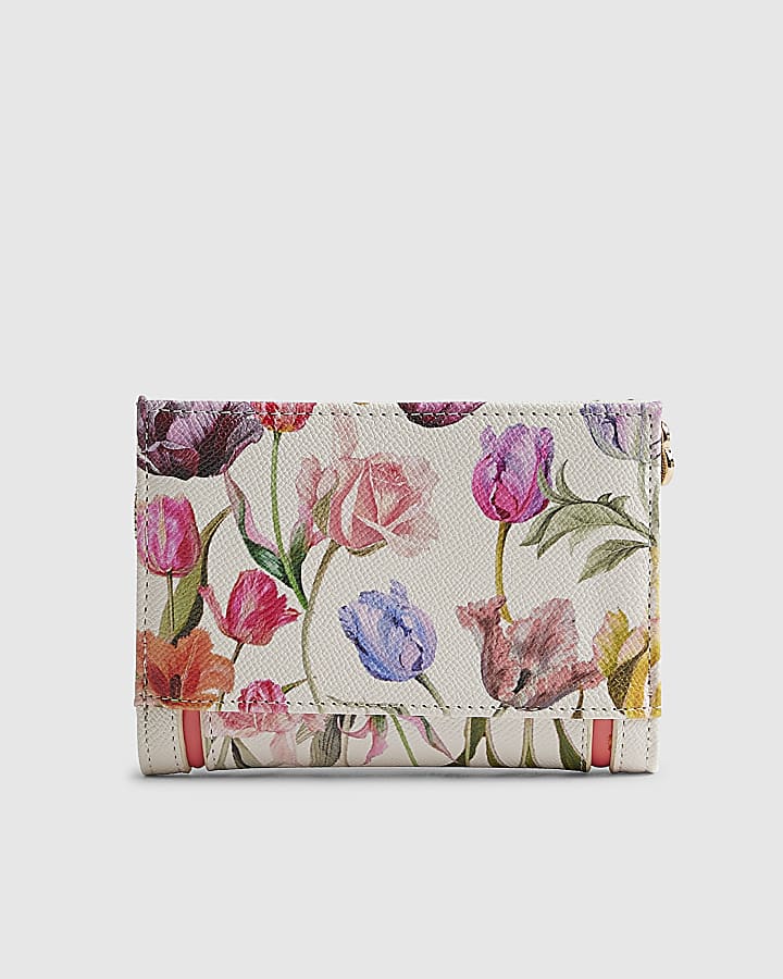 River Island White Floral Print Foldout Purse
