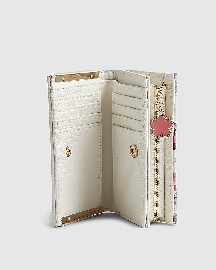 River Island White Floral Print Foldout Purse
