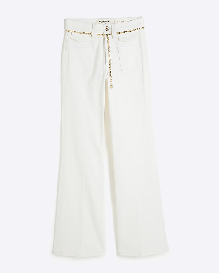 river island White High Rise Relaxed Flare Jeans