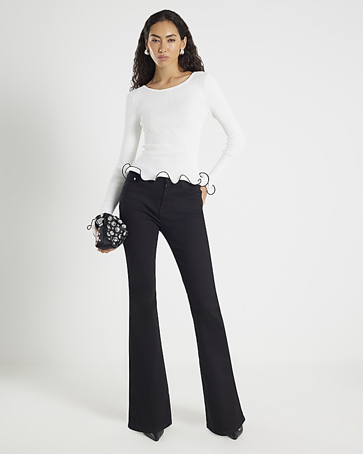 River Island White Knitted Scallop Trim Detail Top