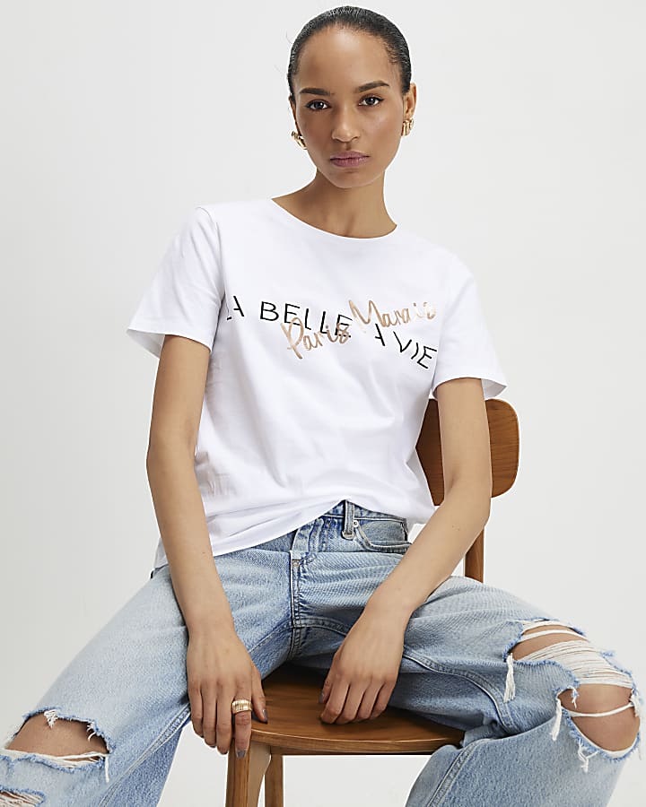 River Island White La Belle Vie T-Shirt