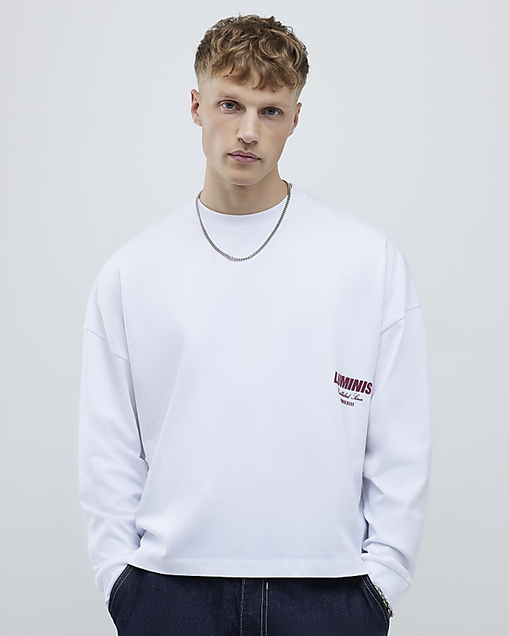 River Island White Long Sleeve Luminis T-Shirt