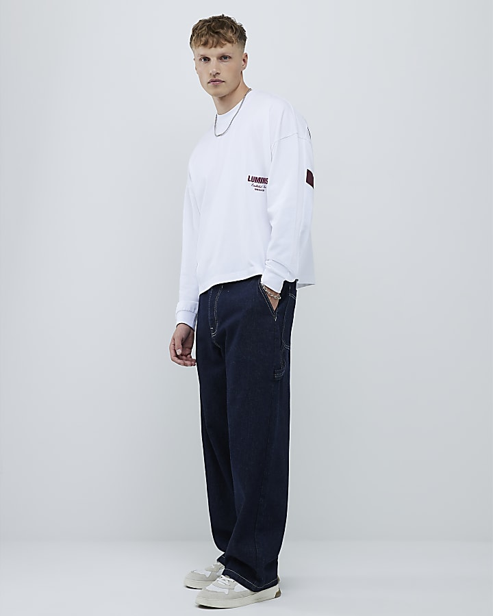 River Island White Long Sleeve Luminis T-Shirt