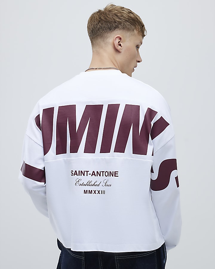 River Island White Long Sleeve Luminis T-Shirt