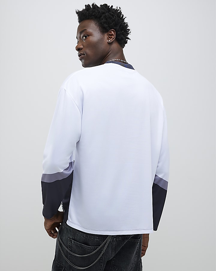 River Island White Long Sleeve Moto Racing T-shirt