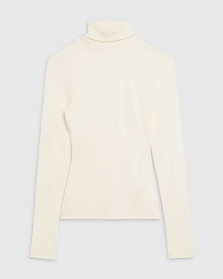 river island White Long Sleeve Roll Neck Top