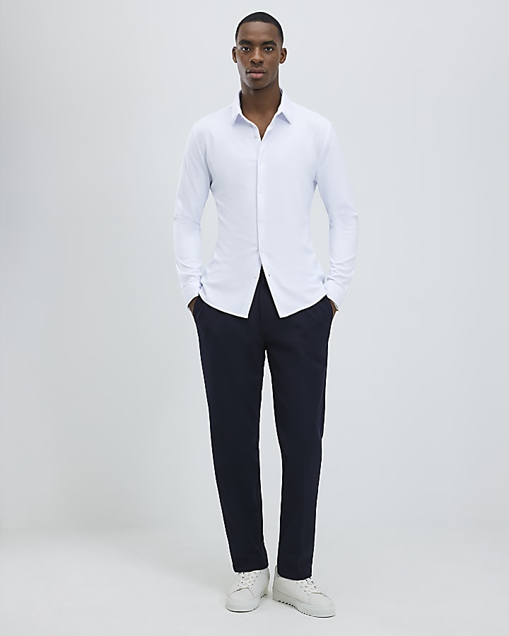 River Island White Muscle Fit Pique Shirt