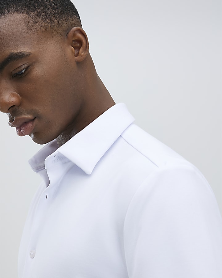 River Island White Muscle Fit Pique Shirt