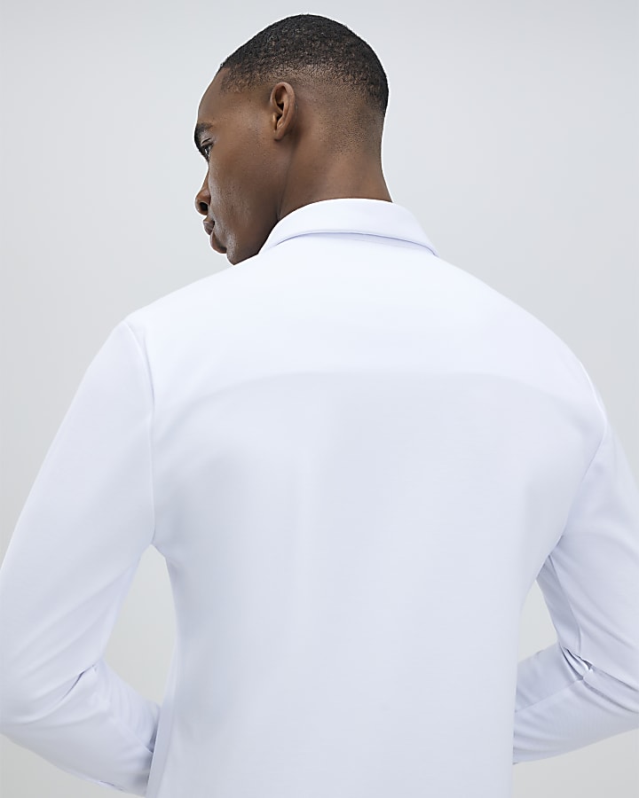 River Island White Muscle Fit Pique Shirt