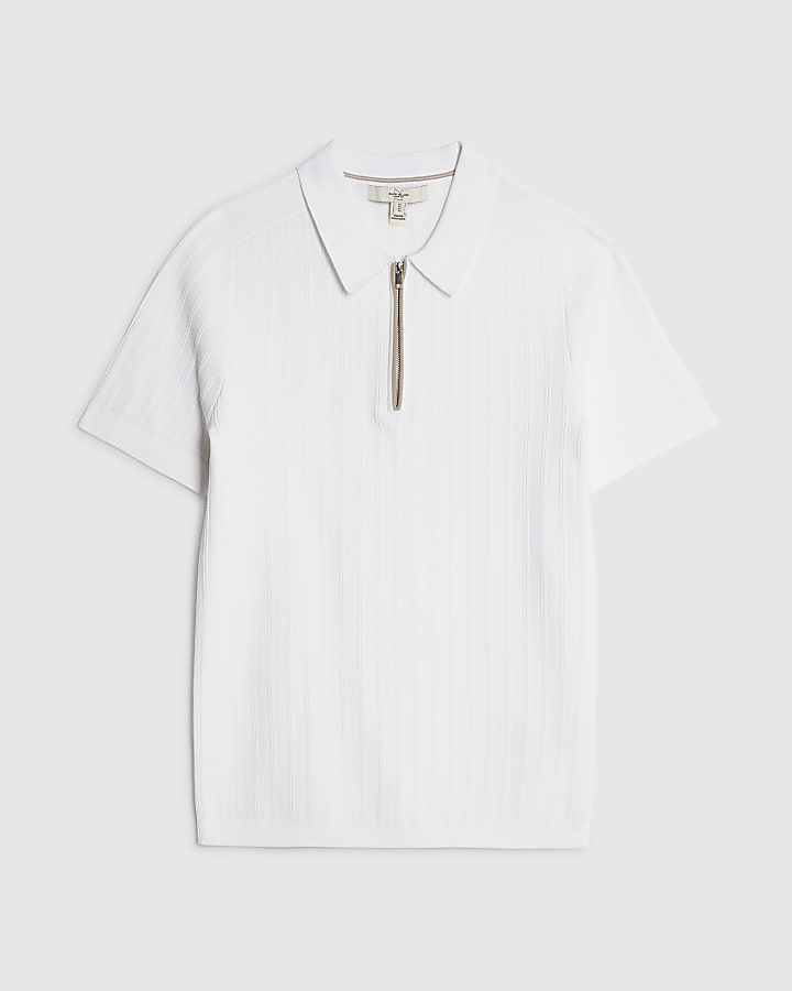 river island White Muscle Fit Rib Polo Shirt