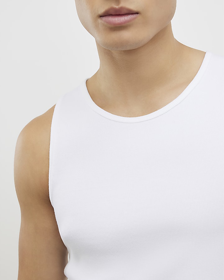 River Island White Muscle Fit Ribbed Vest