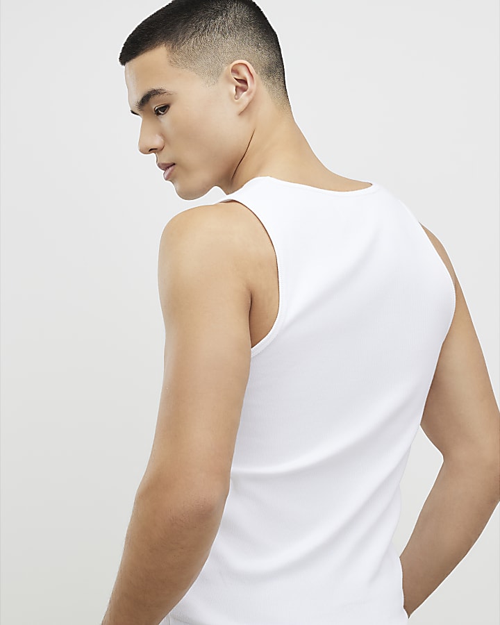 River Island White Muscle Fit Ribbed Vest