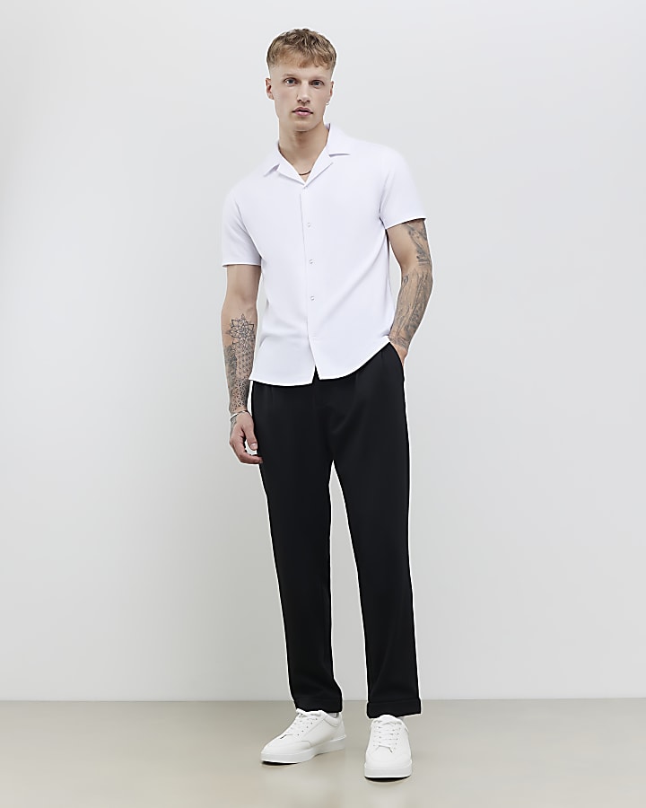 River Island White Muscle Fit Ring Snap Shirt