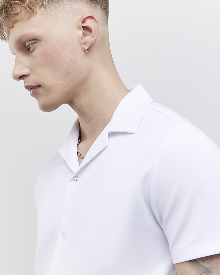 River Island White Muscle Fit Ring Snap Shirt